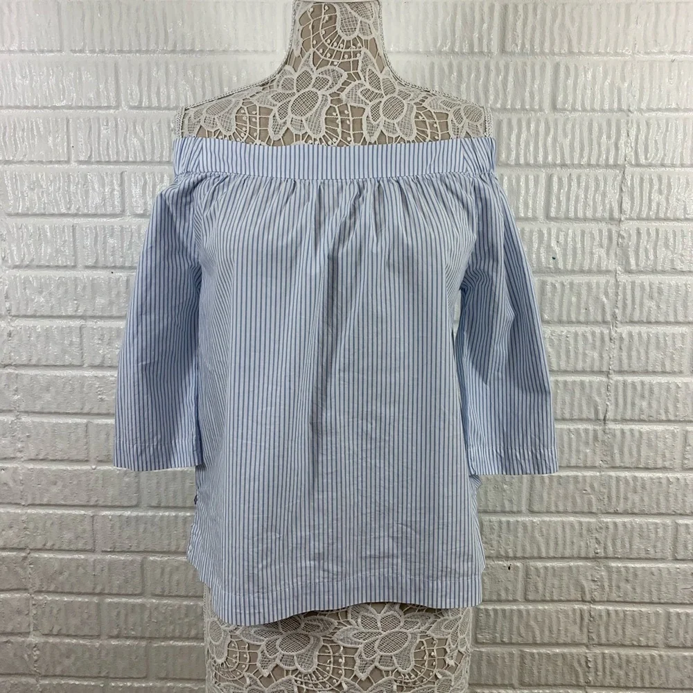 Madewell Clean Off The Shoulder Blue Top Small - Picture 3 of 6